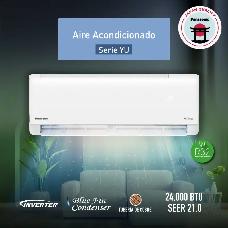 AIRE ACONDICIONADO INVERTER PANASONIC DE 24000BTU Y SEER21 CSCUYU24AKV2
